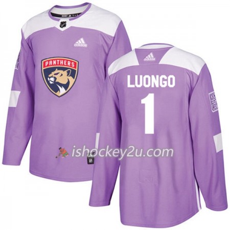Mænd NHL Florida Panthers Trøje Roberto Luongo 1 Adidas 2017-2018 Lilla Fights Cancer Practice Authentic